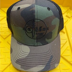 Camo Trucker Cap with Knife Emblem